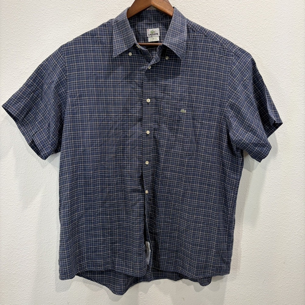 Lacoste Shirt Mens 46 Multicolor Plaid Short Sleeve Button Front Casual Adult